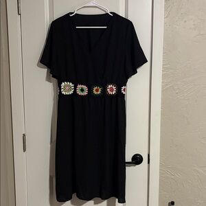 Black Dress with Floral Embroidery